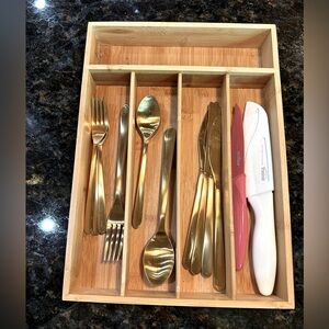 Crate & Barrel Gold Silverware Set and Organizer